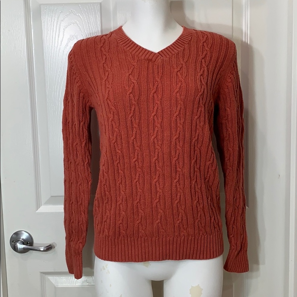 Croft & Barrow V- Neck Orange Cable Knit Sweater